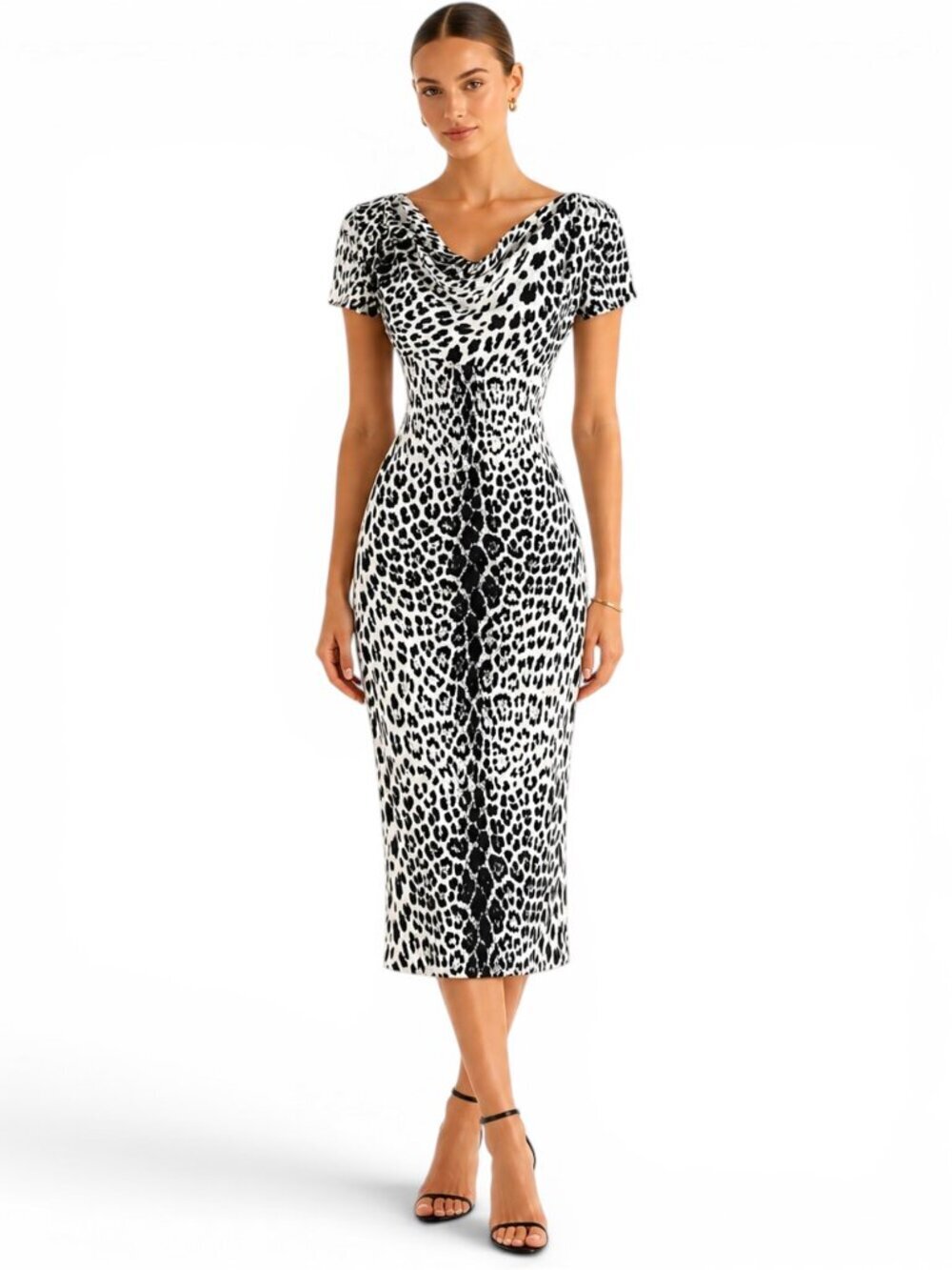 Gruppo GFT Black White Silk Animal or Snake Print Silk Midi Dress Italian 2 4 ?